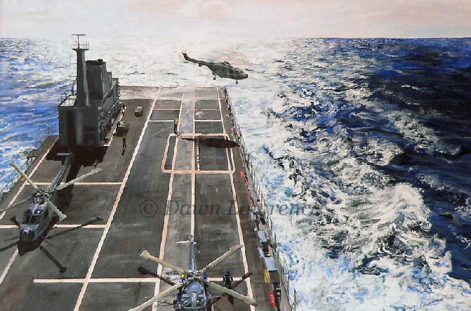 Flight Operations, RFA ARGUS marine art painting by Dawn Lawrence