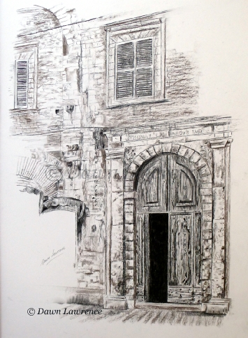 Lost in Siena, charcoal drawing by Dawn Lawrence