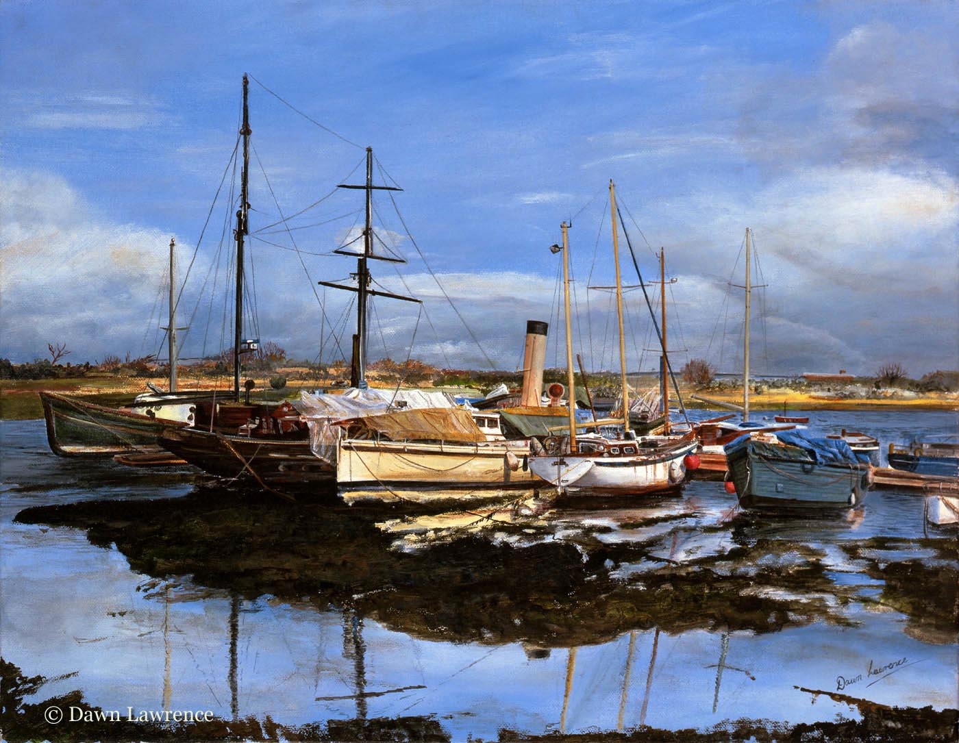 boats and reflections, painting