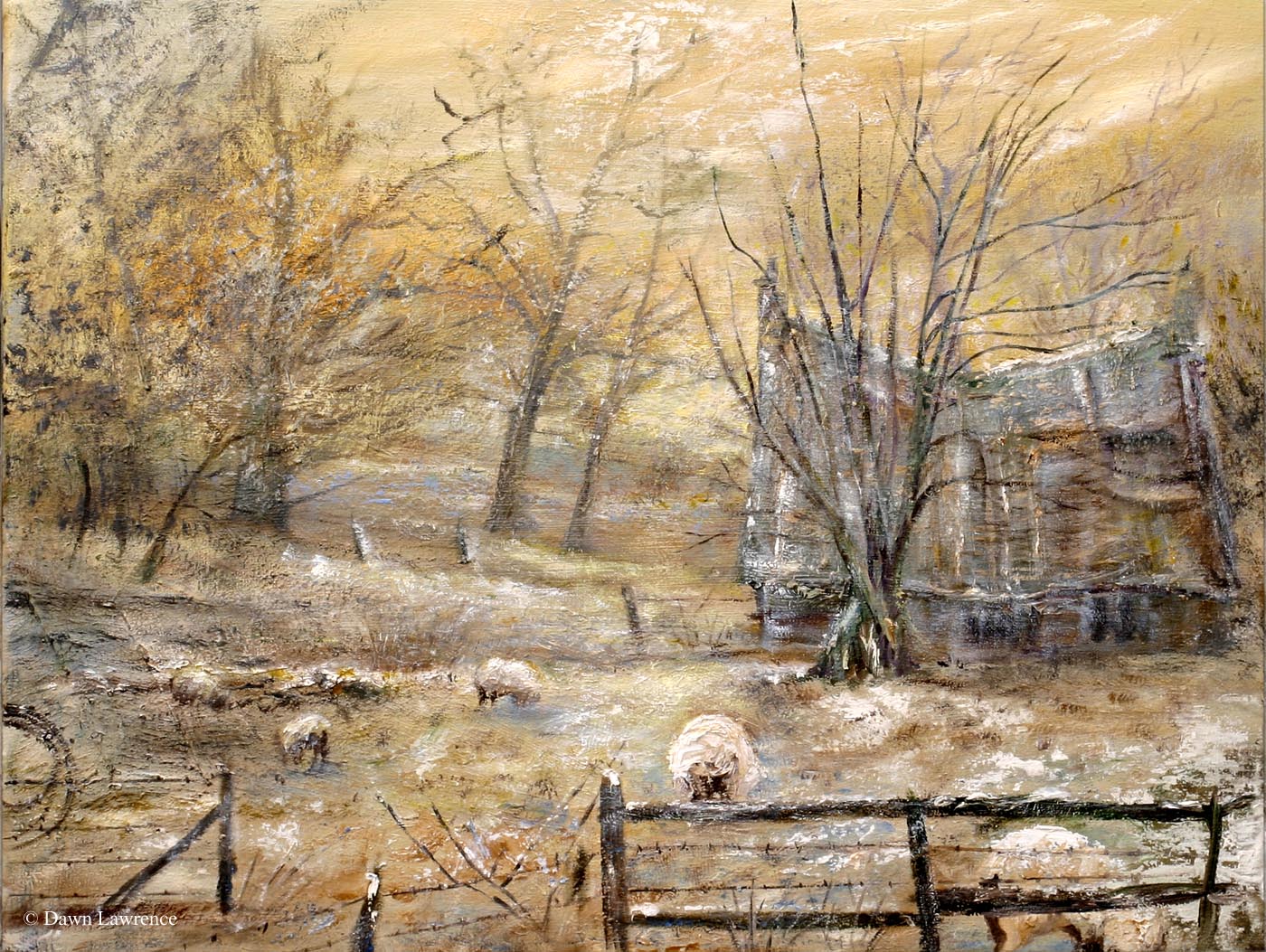 Frosty winter scene, oils on canvas