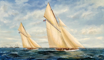 Reliance and Shamrock III painting America's Cup