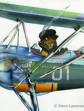 Alf the pilot. A chien qui fume, airbrush painting by Dawn Lawrence