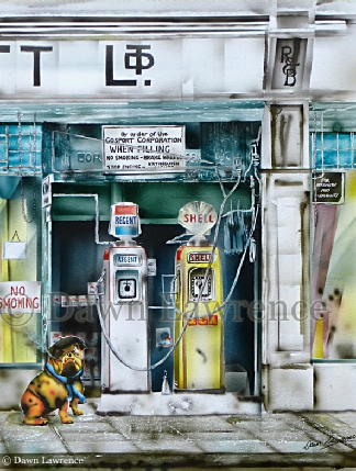 Alf at Righton and Bennetts. A chien qui fume, airbrush painting by Dawn Lawrence