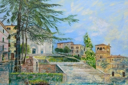 The Steps to San Fortunato, Todi watercolour by Dawn Lawrence